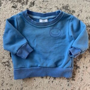 🙂 Olive + Scout Blue Smiley Sweatshirt, 3‑6 Months